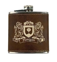 Flanigan Irish Coat of Arms Leather Flask - Rustic Brown - £19.71 GBP