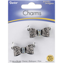 Jewelry Charms Hematite Bows with Rhinestones 15 x 36 mm - £24.22 GBP