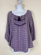 Mossimo Womens Size M Purple Mosaic Tassled Blouse 3/4 Sleeve - £5.63 GBP