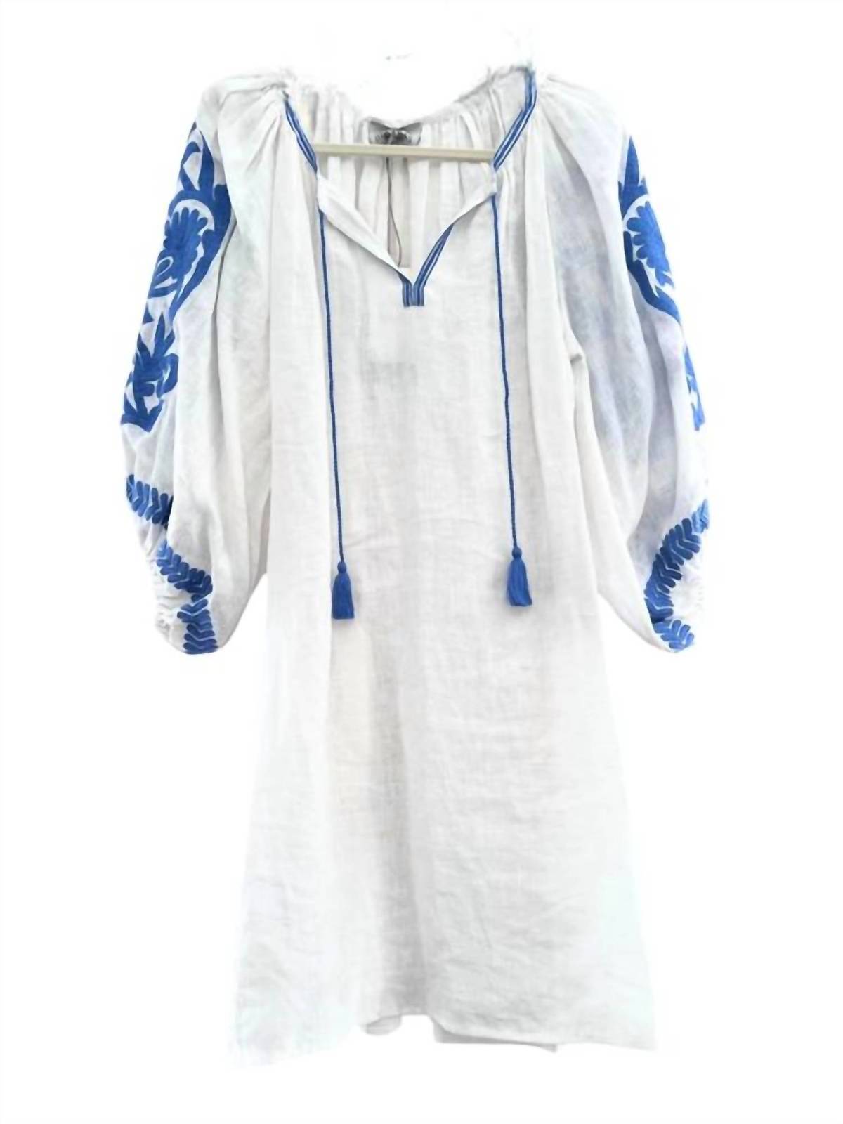 Benaras By Citrus womens vita fleur puff tunic top in Natural Serena blue