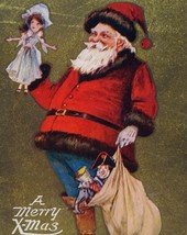 Santa Claus Holding Elephant Toy &amp; Doll Christmas Postcard Archie Gunn 1909 - £16.07 GBP