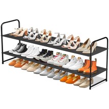 Long 2-Tier Shoe Organizer For Closet, Stackable Wide Shoe Rack Holds 18-Pairs L - £31.26 GBP