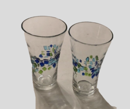 Global Amici Harlequin Blue Green Mosaic Embossed High Ball Glass Set of 2 - £19.18 GBP