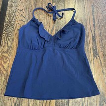 Lands End Solid Navy Blue Halter Tankini Ruffled Swimsuit Top Size 4 - £22.15 GBP