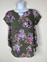 Torrid Womens Plus Size 00 Green Floral Keyhole Neck Top Short Sleeve - £12.80 GBP