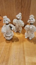 3 1/2 inch Tall Vintage White Spaghetti Poodle Dogs Playing Drum, Violin Ceramic - £12.55 GBP