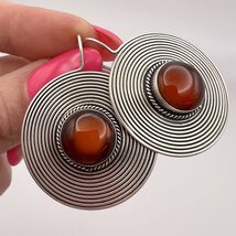 Huge Vintage Sterling Silver 925 Women's Jewelry Stud Earrings Cornelian... - $189.00