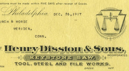 Henry Disston &amp; Sons Keystone Saw Tool Stell File Works Bill Head Invoice - $13.88