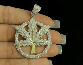 2.80Ct Round Cut Simulated Diamond \925 Silver Gold Plated Marijuana Pendant - £110.84 GBP