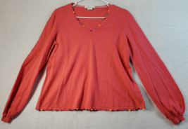 Boden Blouse Top Womens Size Medium Pink Knit Linen Long Raglan Sleeve V Neck - $17.47