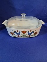 VINTAGE 1975 CORNING WARE COUNTRY FESTIVAL BIRDS 2 QT CASSEROLE DISH LID... - £44.11 GBP