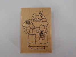 Jrl Design Co Rubber Stamp Santa Clause Patched Pack Christmas Tree Mounted Wood - £6.28 GBP