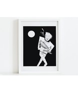 8x10 Print - Night Moon Art Print - Whimsical Nature Drawing Print - £19.54 GBP