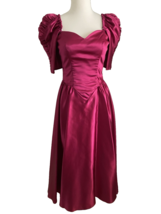 Vintage 80s Raspberry Satin Taffeta Ball Gown Prom Party Dress Back Bow XS - $846.75 MXN