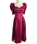 Vintage 80s Raspberry Satin Taffeta Ball Gown Prom Party Dress Back Bow XS - $60.51 CAD