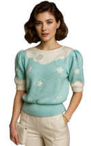 VTG 80s ENFIN Marcia Hand Loomed Aqua Ivory Sweater Shooting Stars Sz M ... - $58.36
