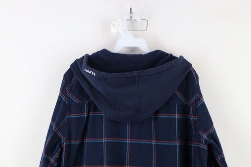 Vtg Hurley Surfing Mens Large Faded Spell Out Hooded Flannel Button Shirt Jacket Item image 14