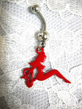 Sexy Red Lady Of Love - Classic Chrome Girl Style 14g Clear Cz Belly Button Ring - £6.42 GBP