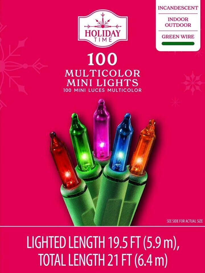 Holiday Time 100-Count Multicolor Incandescent Mini Lights for the Holiday ~ New