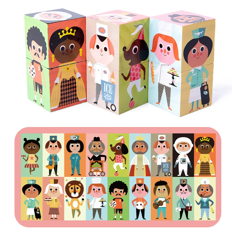 6Pcs Wooden Block Stack Game 3D Character Puzzle Cube Preschool Early - £19.76 GBP