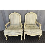 Vintage ARM CHAIR PAIR French Provincial wood upholstered set side louis... - £391.12 GBP