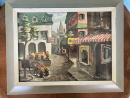 Vtg Robert Chase Paris Flower Cart 50s Vintage Frame print of watercolor mcm - £27.37 GBP