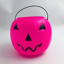 Vtg Hot Pink General Foam Plastics Blow Mold Pumpkin Halloween Candy Bucket Pail - £9.80 GBP