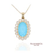 18k Persian Turquoise and Diamond Pendant Womens Yellow Gold Oval Cabochon - $4,138.20
