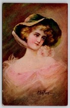 Pretty Victorian Woman in Pink Artist Signed Kenyon Postcard S29 - £6.25 GBP