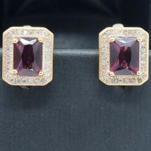 2 CT Purple Amethyst Lab Created Halo Women&#39;s Stud Earrings 14K Rose Gold Plated - £66.27 GBP