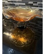 VINTAGE MARIGOLD FLUTED BOWL WITH BRASS PEDESTAL - $16.97
