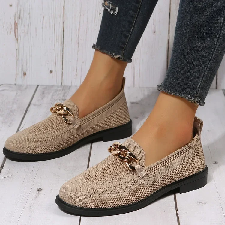 Spring Summer Flat Heel Moccasin Shoes Casual Slip On Hollow Flats Knitting Fabr - £25.62 GBP