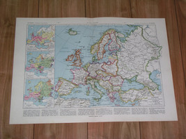 1925 Vintage Political Map Of Europe / Human Races Religions / Geology - £21.99 GBP