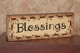  8W1225 - Blessings Block  ... primitive Message Solid Wood Block  - £7.04 GBP