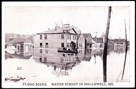 Hallowell, Maine Flood Scene on Water Street Antique B&amp;W Postcard - £9.64 GBP