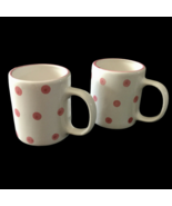 Vintage 80s Pair of Polka Dot Ceramic Coffee Mug Tea Cocoa Cup Pink White - £24.89 GBP