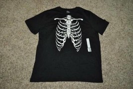 Mens Halloween Shirt Black Short Sleeve Skelton Bones Crew Short Sleeve-... - £11.82 GBP