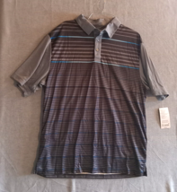 Nicklaus Mens Polo Black Grey Large Staydri Golf Sports Short Sleeve Stripe - £14.67 GBP