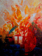 Heart Fire by Kanayo Ede. Original Abstract Painting on Canvas 18&quot; x 24&quot; - £671.63 GBP