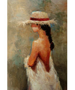 Straw Hat Red Band by Kanayo Ede. Oil painting On Canvas. 24" x 36" - $995.00