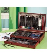 Wooden Case 142 Pc Art Set Crayons Pencils Oils Watercolors Palettes Era... - £27.77 GBP