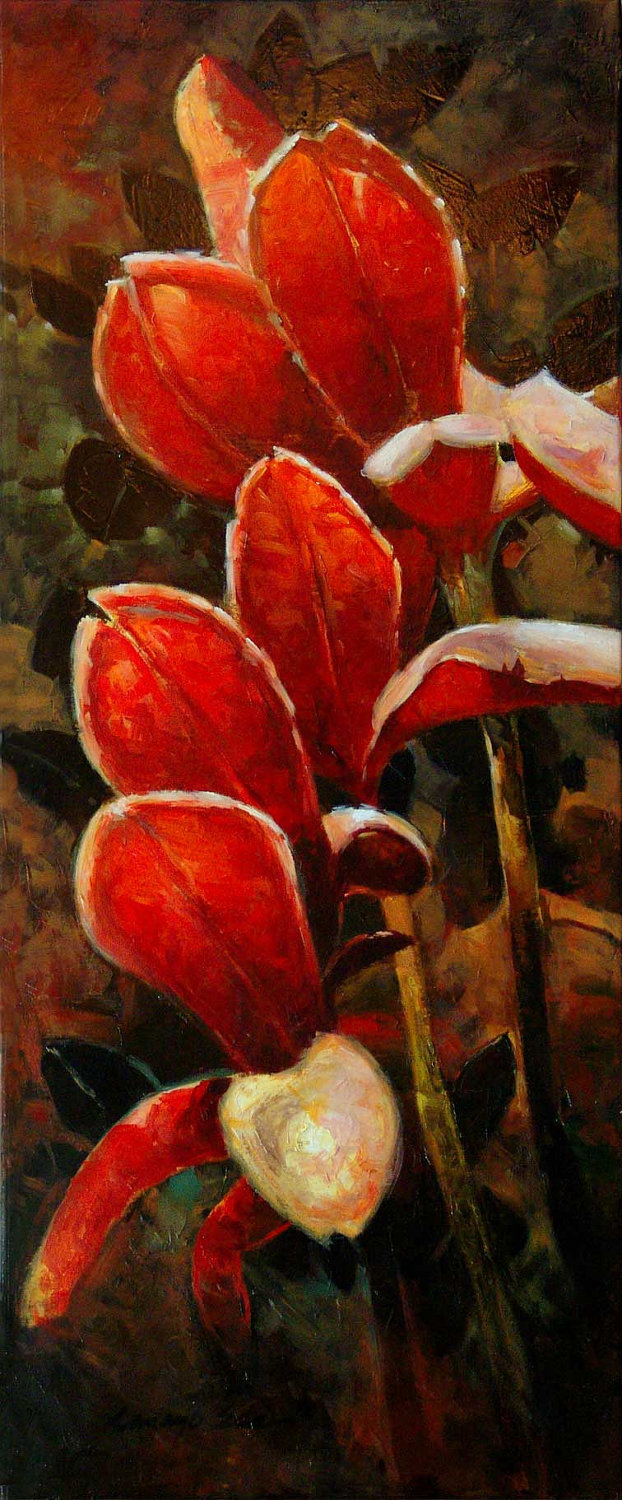 Primary image for Red Dogwood by Kanayo Ede. Giclee art print on canvas. 20" x 48"