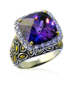 16.46CT Unique Women&#39;s Antique Cushion Cut Amethyst Ring 18K Gold Plated... - £125.80 GBP