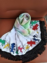 Painted Viscose Tassel Shawls Colorful Scarf inspired by Keith Haring Art. - £45.10 GBP