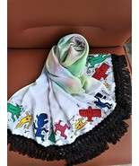 Painted Viscose Tassel Shawls Colorful Scarf inspired by Keith Haring Art. - £44.97 GBP