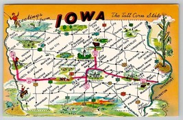 Iowa Map The Tall Corn State Greetings Attractions Locations Postcard E21 - £4.71 GBP