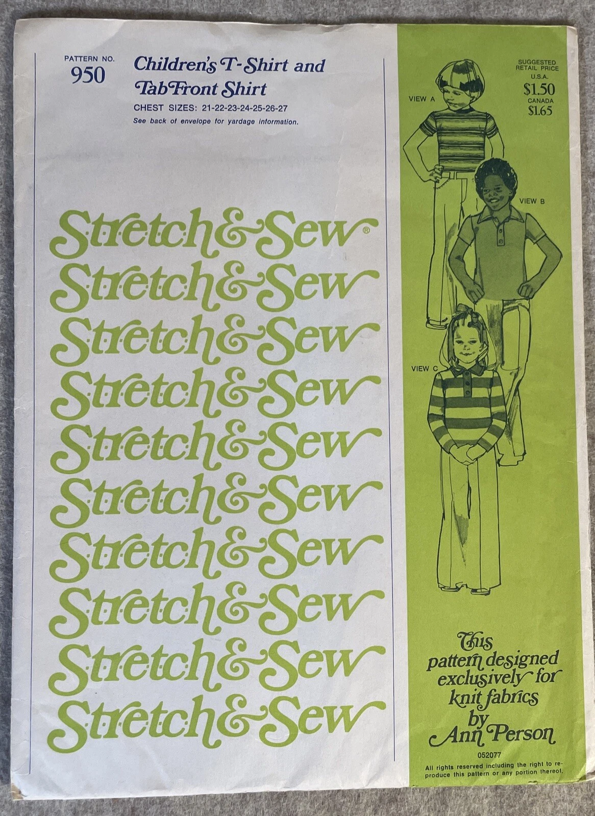 Stretch &amp; Sew #950 (children&#39;s t-shirt and TabFront shirt) - chest sizes... - $8.20 CAD