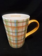 2006 Starbucks Green &amp; Light Brown Plaid Coffee Mug Tea Cup Tall 12 oz - £11.28 GBP