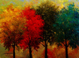  Four seasons trees by Kanayo Ede. Giclee print on canvas. 22&quot; x 30&quot; - £148.40 GBP