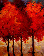 Crimson Trees by Kanayo Ede. Giclee print on canvas. 24&quot; x 30&quot; - $190.00
